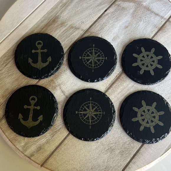 New - 6 pc Slate Nautical Coaster Set - Picture 3 of 10
